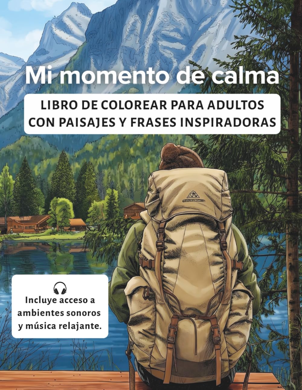 Mi momento de calma: Libro de colorear para adultos con paisajes y frases inspiradoras. Incluye música relajante. Reduce el estrés y despierta tu creatividad.