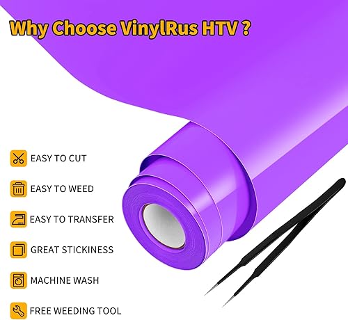 Miniatura 4 de VinylRus Vinilo de transferencia de calor, rollo de vinilo morado para planchar de 12 pulgadas x 25 pies, vinilo HTV para Silhouette Cameo, Cricut,