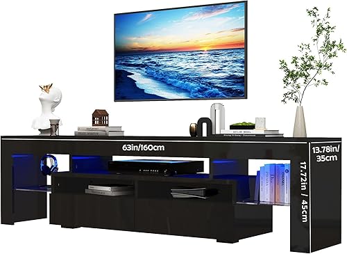 Miniatura 16 de Uspeedy Soporte de TV de 70 pulgadas para TV de 75/80 pulgadas, moderno soporte de TV LED para sala de estar, soporte de TV negro, centro de Negro