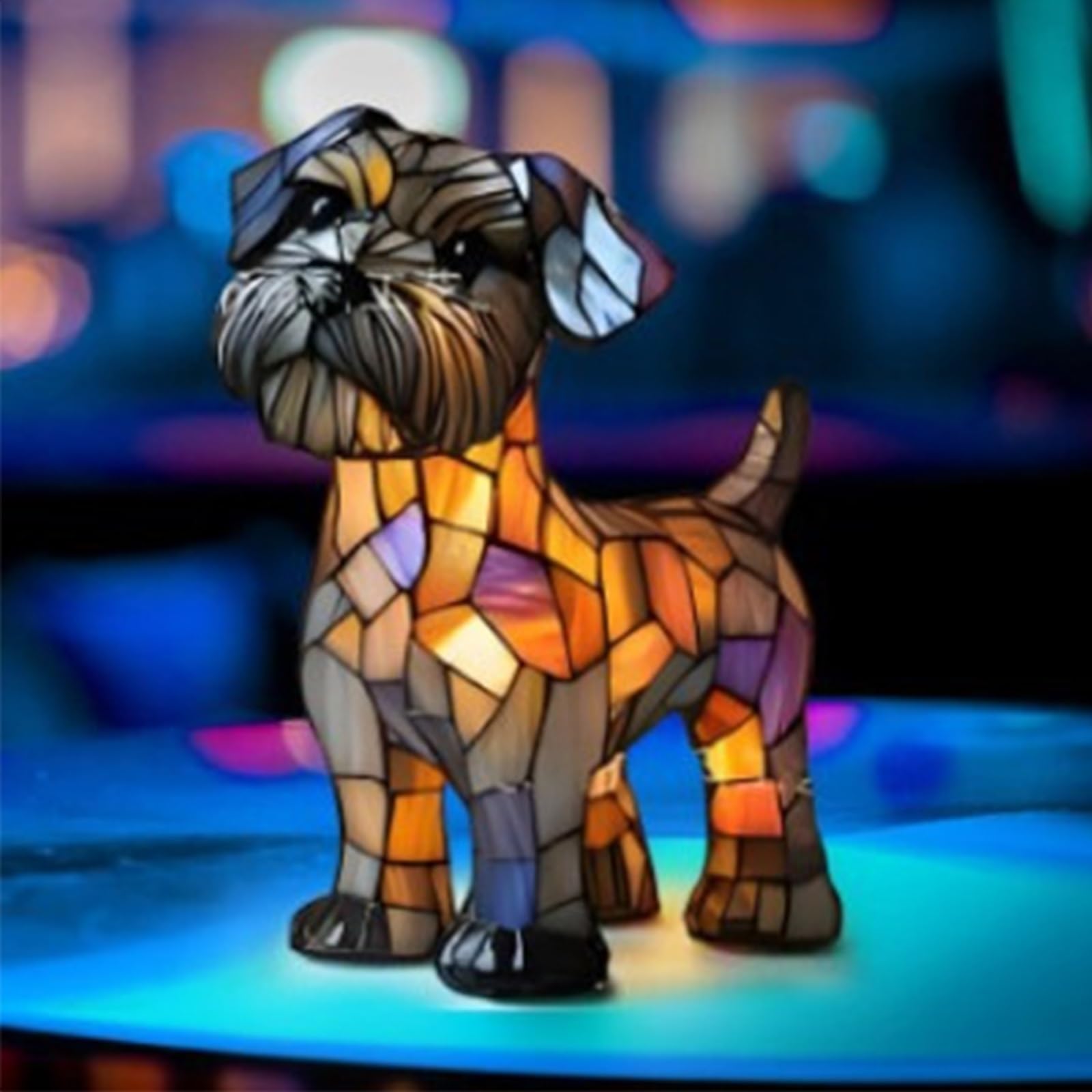 HOPASRISEE Tiffany Cat Lamp, Mosaic Cat Lamp, LED Lamps Corgi/Pug/ - Handmade Resin Bedside Lamps, Home Decor for Bedroom Lighting for Cats and Dog Lovers [Energy Class A](C)