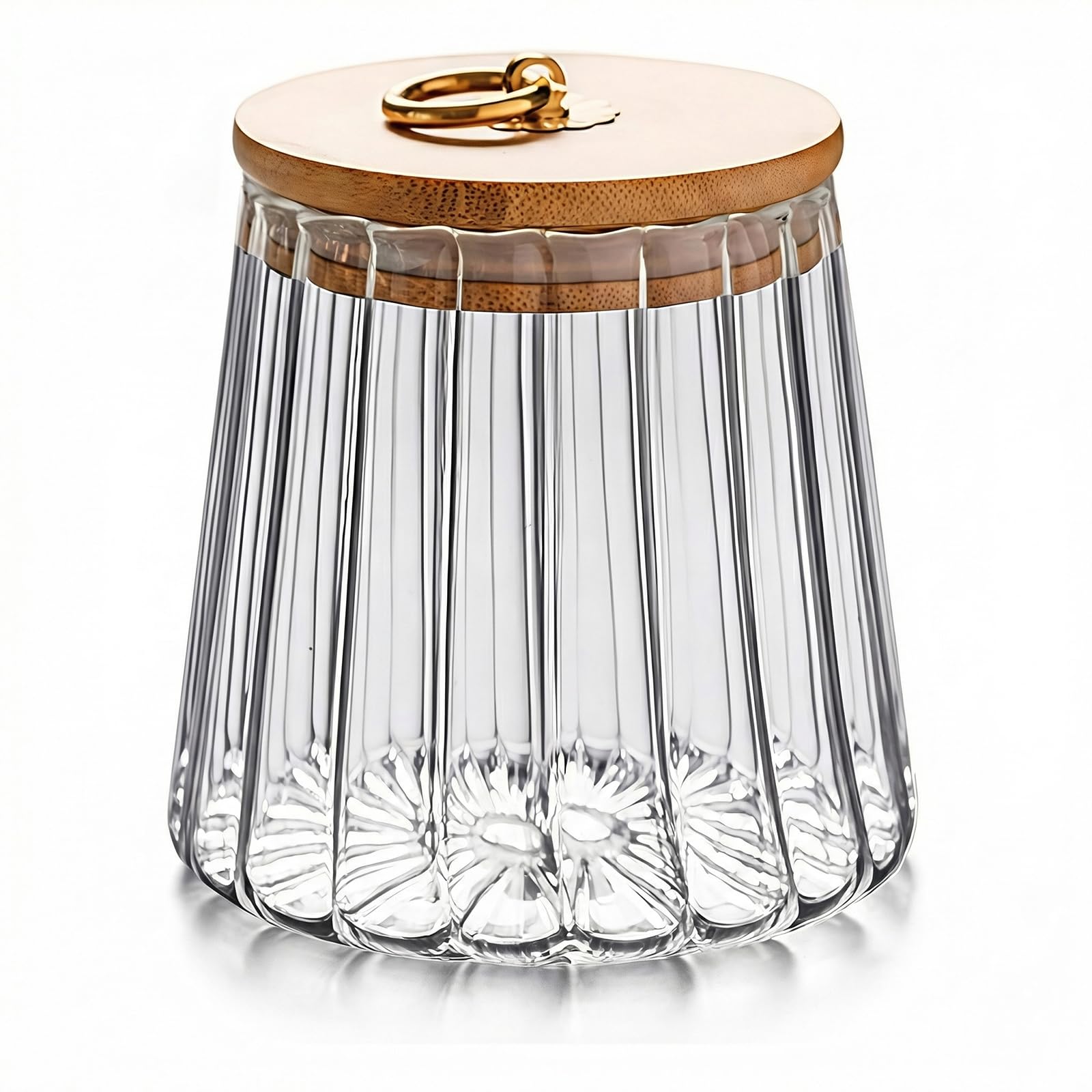 Bamboopack Transparent Glass Coffee Nuts Canister Airtight Storage Jar Petal Decorative Jar Airtight Glass Organizer Jar With Sealed Lid Metal Handle For Coffee Beans Tea Sugar Nut Honey Jams (650Ml/21Oz-Conical)