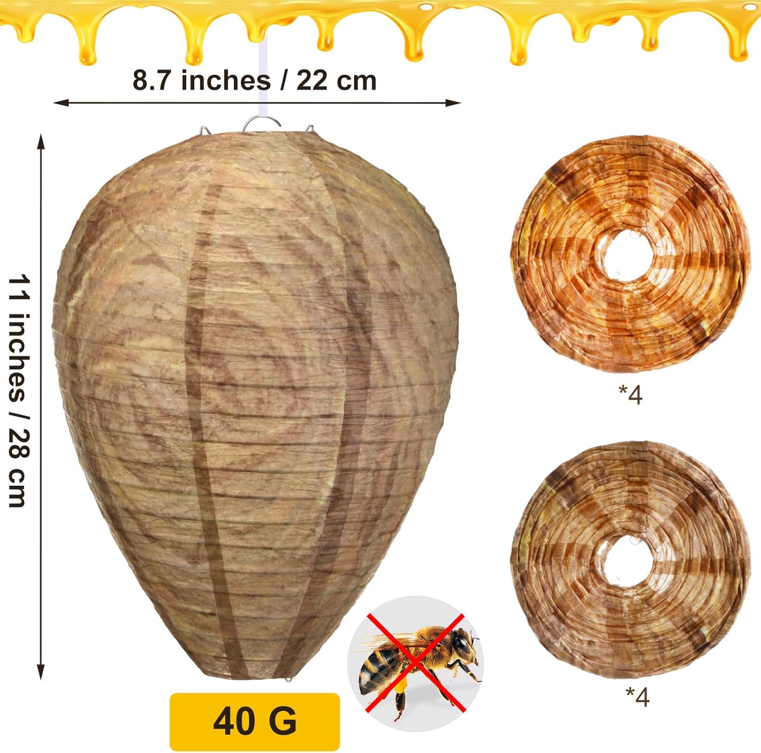 Qualirey 8 Pcs Wasp Nest Decoy Wasp Deterrent Fake Waterproof Cloth Hanging Repellent for Hornets Outdoor Home Garden