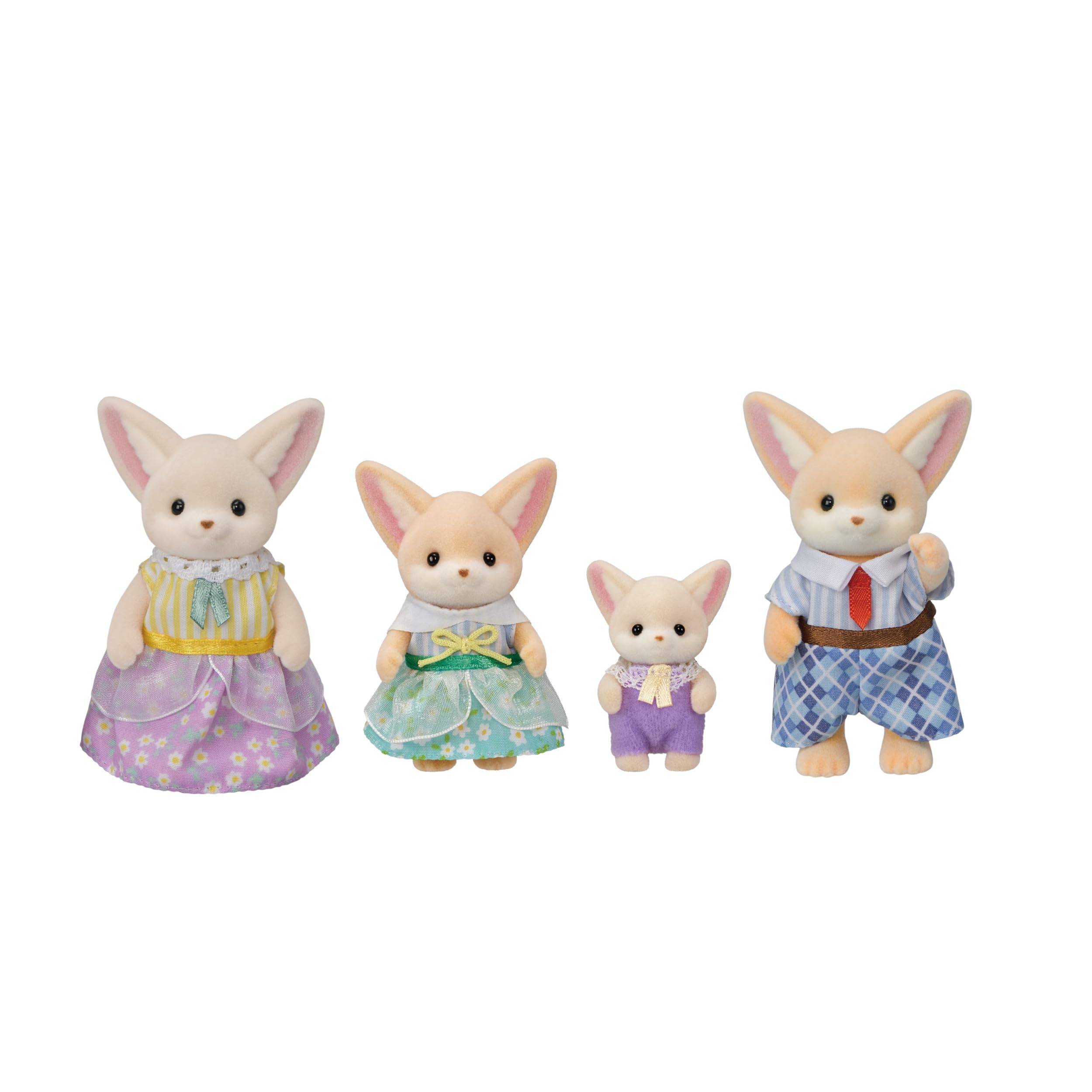 Fennec Fox Family - Collectible Dollhouse Figures | Desert charm with oversized ears - poseable flocked figures in removable outfits for imaginative family storytelling, Ages 3+