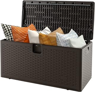 COSTWAY 276 Litre Capacity Storage Box All Weather Cushion Storage Box Lockable Garden Box for Pillows, Tools and Pool Accessories, 114 x 54 x 56 cm