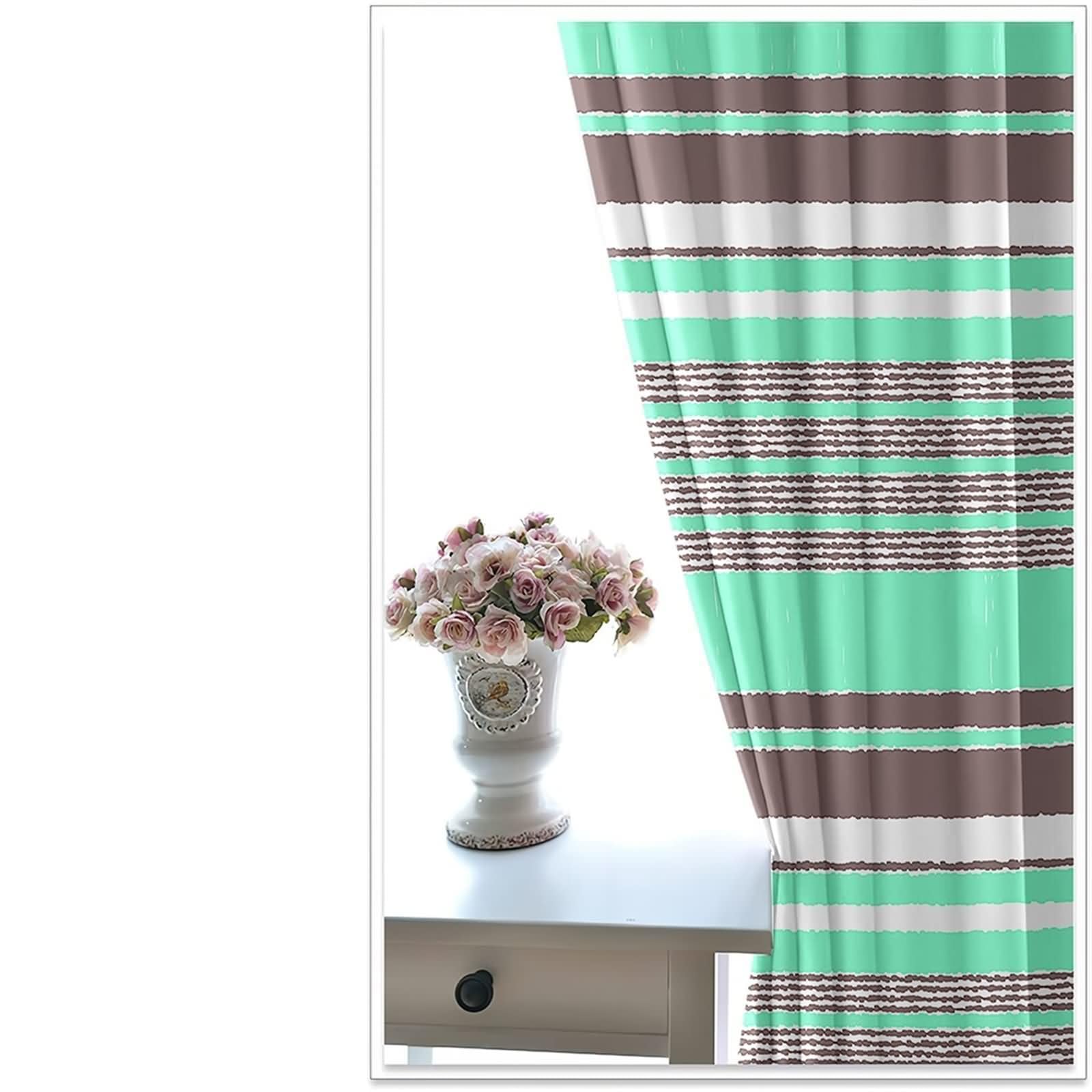 Zasłony nieprzezroczyste, do sypialni, zestaw 2 sztuk, 2 x 132 x 274 cm (wys. x szer.), zasłony kuchenne, nieprzejrzyste, zielone, brązowe, białe paski, zasłona na przelotkach, zasłona z oczkami