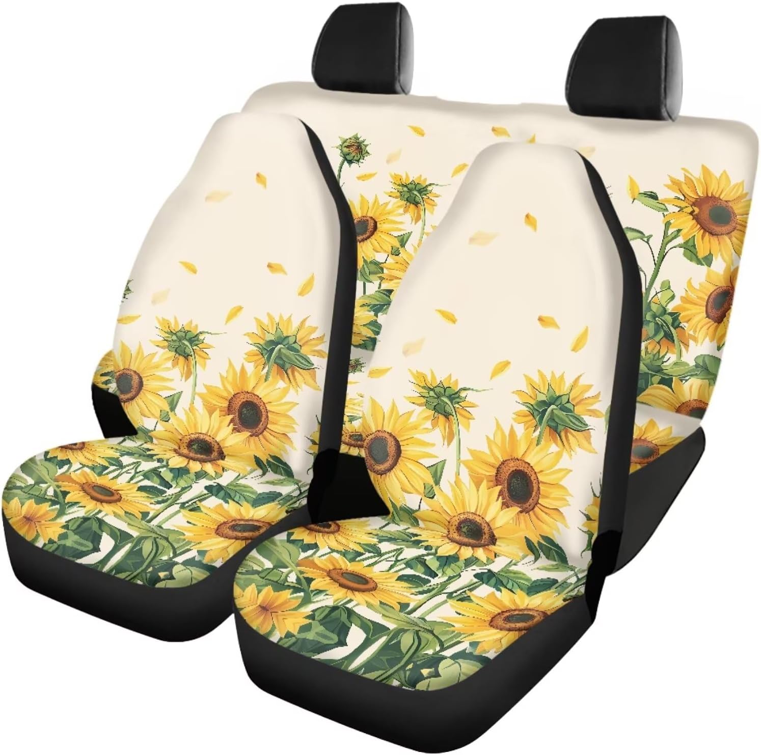Sunflower Print 17 Pcs Car Seat Covers Full Seat with Floor Mats Car Seat Protectors Steering Wheel Cover Car Full Automotive Interior Decor