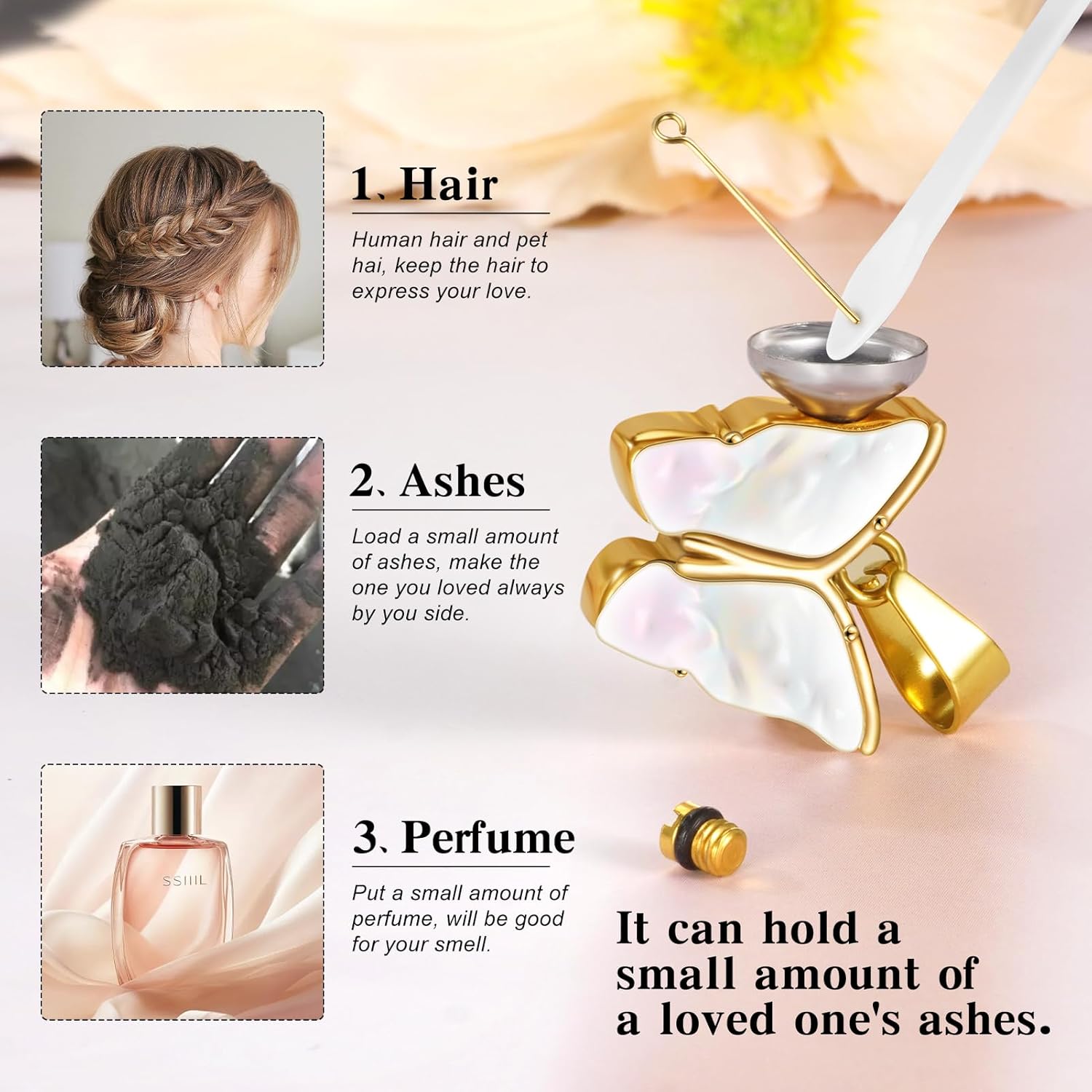 XIUDA Cremation Urn Necklace for Ashes with Crystal Butterfly Stainless Steel Memorial Keepsake Cremation Jewelry Pendant for Women