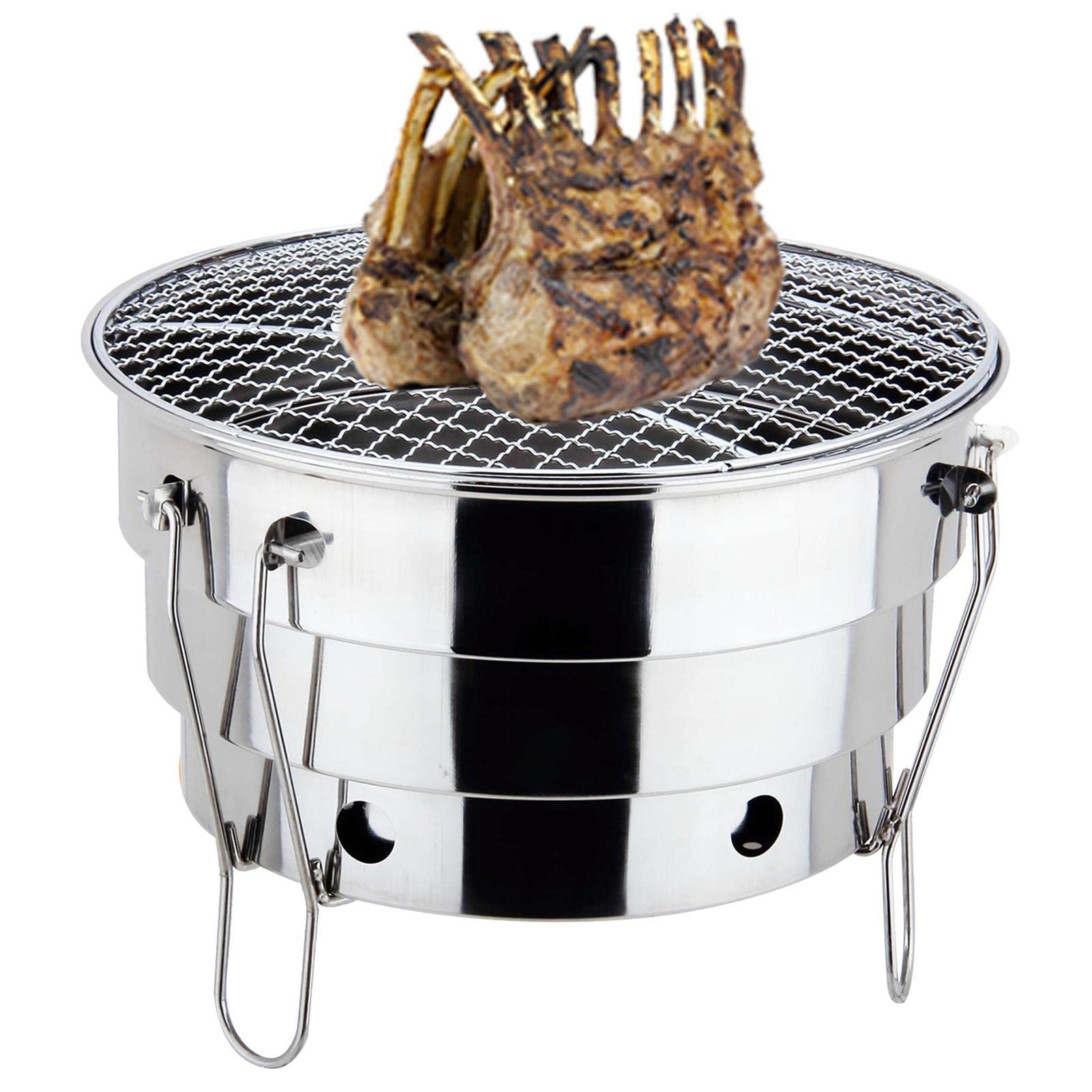 Przenośny składany grill stołowy – nierdzewny grill na węgiel drzewny do gotowania wewnątrz i na zewnątrz, idealny na kemping, piknik, piesze wycieczki i artykuły do tylnej klapy