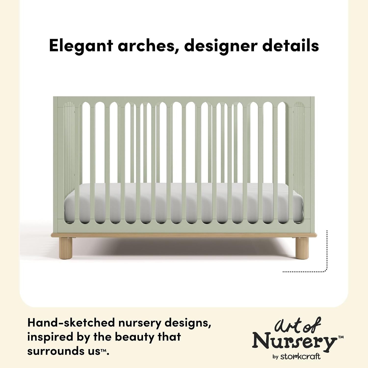 Storkcraft Sicily 3-in-1 Convertible Crib with Toddler Rail Included (Sage & Driftwood) – GREENGUARD Gold Certified, 100% Solid Wood, Converts to Toddler Bed, Fits Standard Crib Mattress