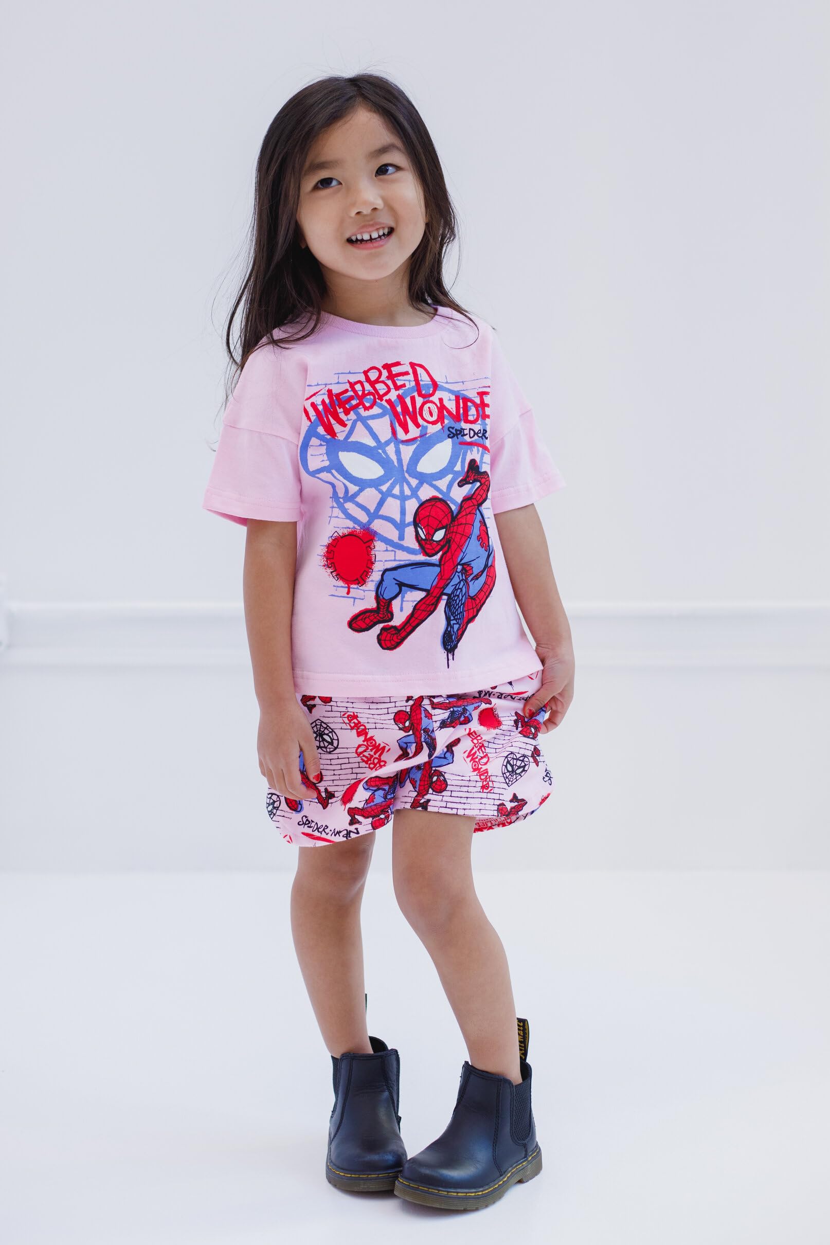Marvel Mädchen-Outfit-Set mit T-Shirt und Shorts aus French Terry, für Kleinkinder bis große Kinder, Größen (2T - 14-16)