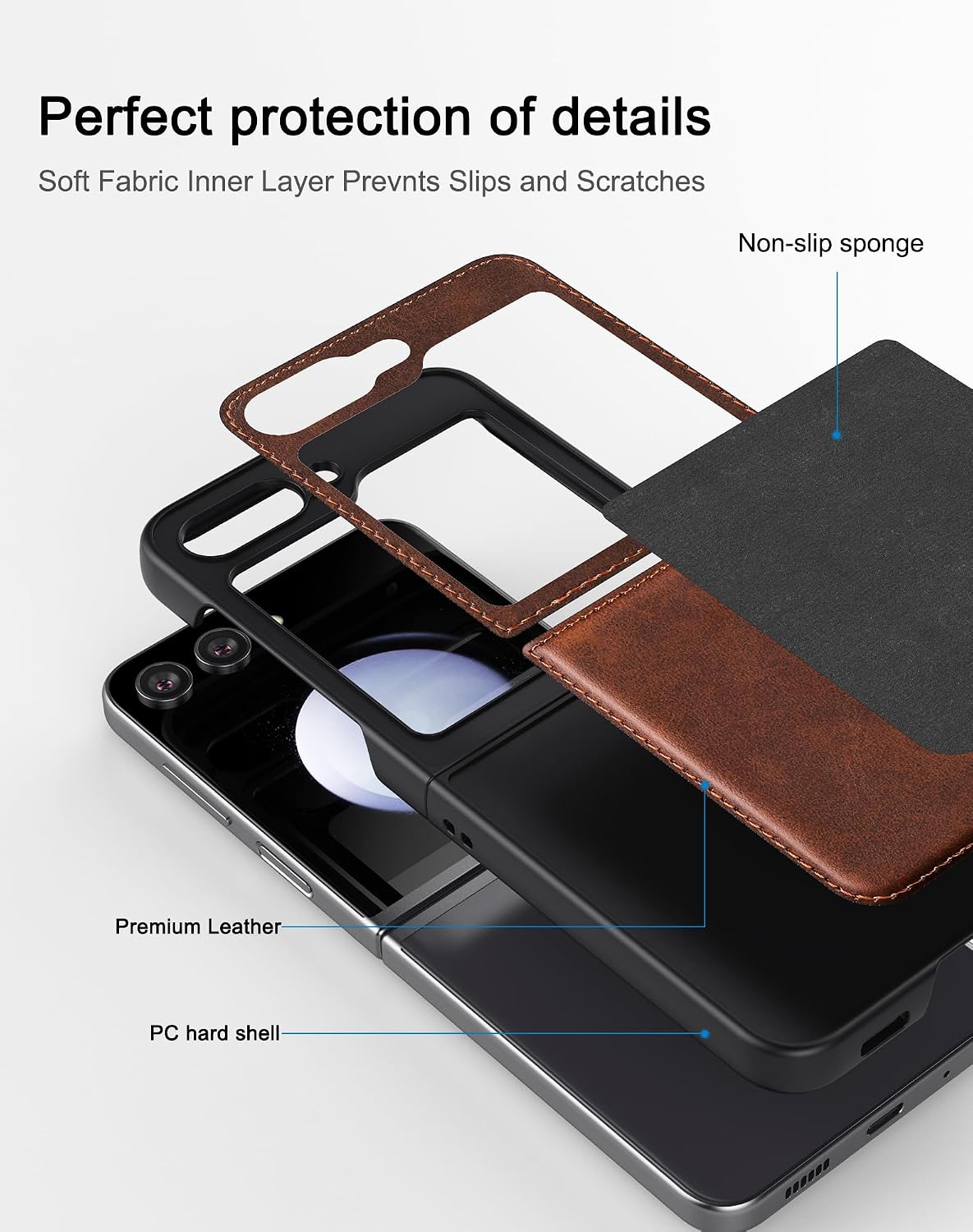 Foluu for Samsung Galaxy Z Flip 5 5G Case, Leather Case, PU Leather + Hard PC Shell Ultra Thin Slim Durable Protective Phone Case Cover for Samsung Galaxy Z Flip5 5G 2023 (Brown)