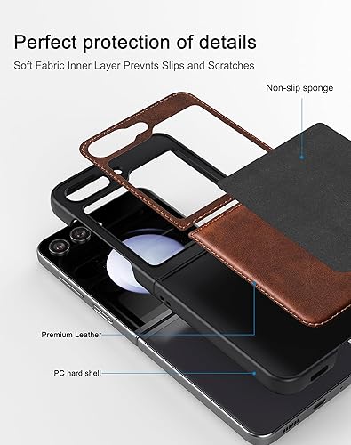 Miniatura 4 de Foluu Funda de piel sintética para Samsung Galaxy Z Flip 5 5G, funda de piel sintética + carcasa rígida de policarbonato ultrafina y duradera para