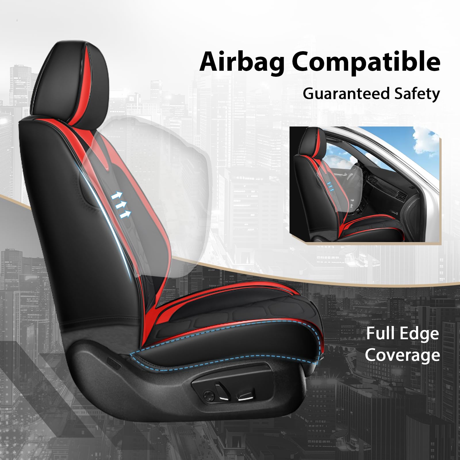 Fundas Asientos Coche Universales para Mini John Cooper Works F54 F55 F56 F57 F60, Cuero Napa Transpirable，Doble Fila 5 Plazas,Resistente A Los Arañazos(Black Red)
