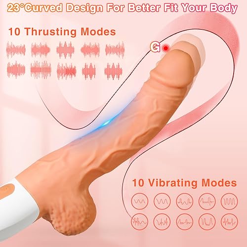 Miniatura 5 de Máquina sexual de empuje con consolador realista para mujeres con 10 modos de vibración y empuje para estimulación del punto G, clítoris y anal