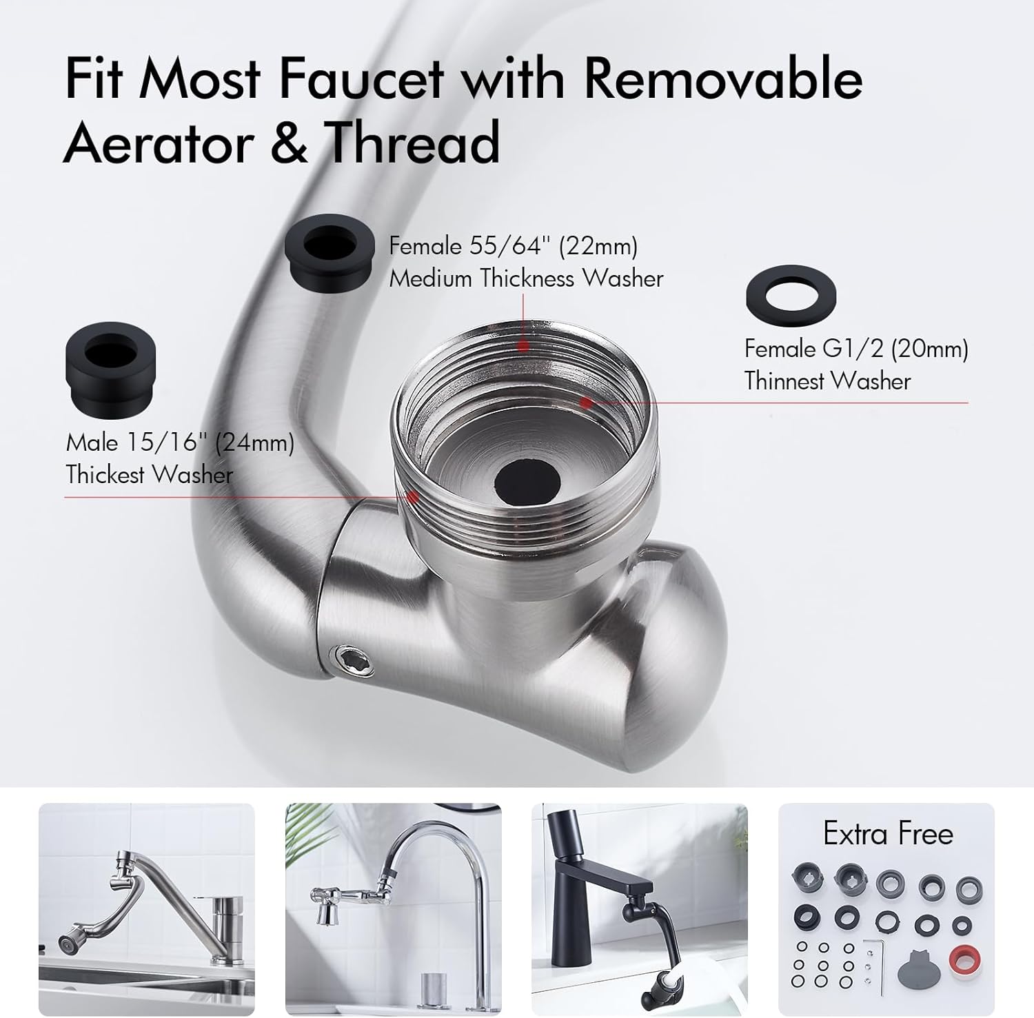 BAGNOLUX Brass 1080° Swivel Faucet Extender for Bathroom Sink, 2 Modes Rotating Faucet Extension Spout, Universal Splash Tap Faucet Aerator Attachment Adapter for Bathroom Sink, Brushed Nickel