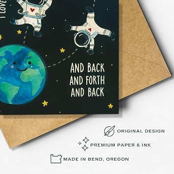 I Love You to the Moon and Back Astronaut Card for Couples, 8 x 5.3 Inch