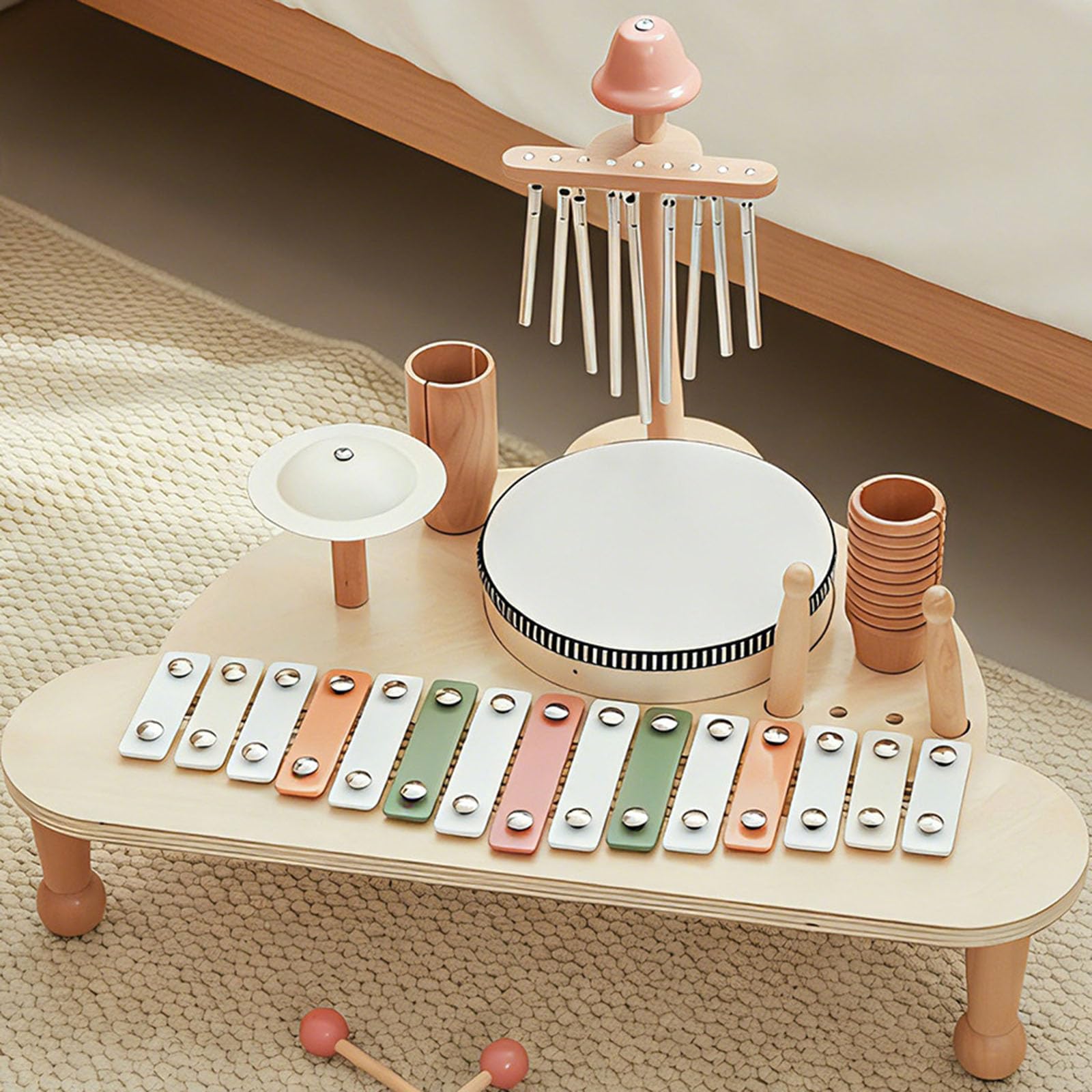 Hölzernes Kindertrommel und Xylophon Musikspielzeugset für kreatives Spielen, Geburtstagsgeschenk, pädagogisches Baby Musical für Babys