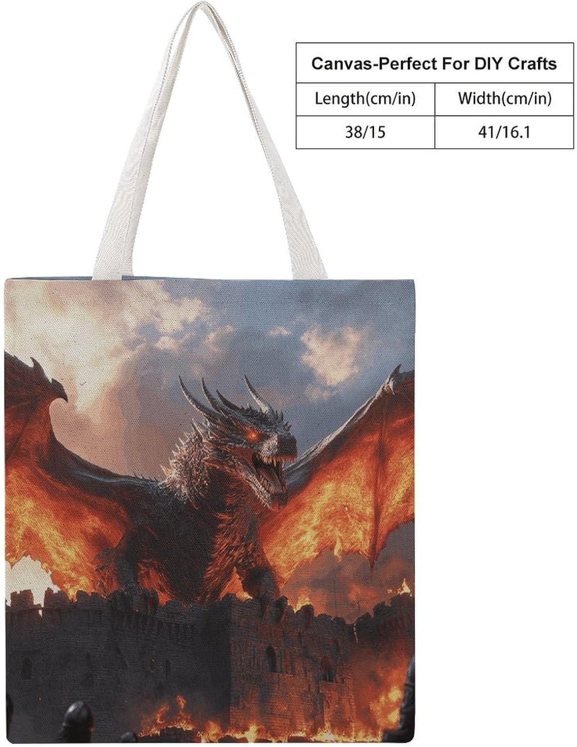 Gothic Medieval Dragon Canvas Tote Bag Reusable Grocery Bags Foldable Soft Cotton Shoulder Carry Bag