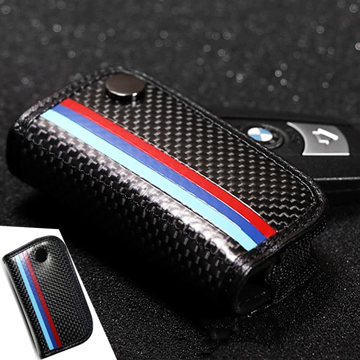 GZXinWei Carbon Fiber Leather Car Key Case Cover Key Holder Wallet Bag Style B
