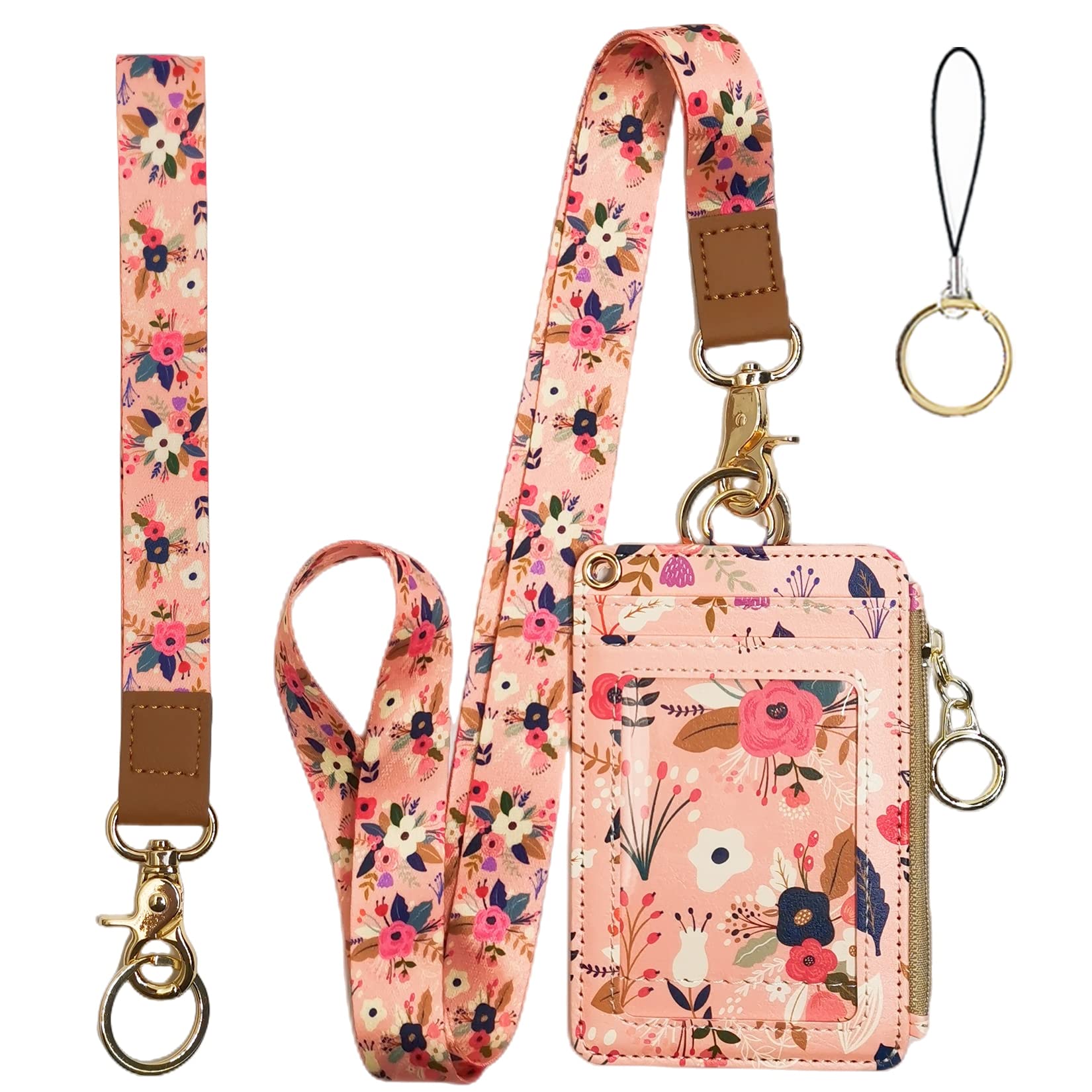 bolimoss Multifunctional Badge Holder with Lanyard and Wallet, Women's Lanyard Wallet, ID Badges Holder (Pink Floral)
