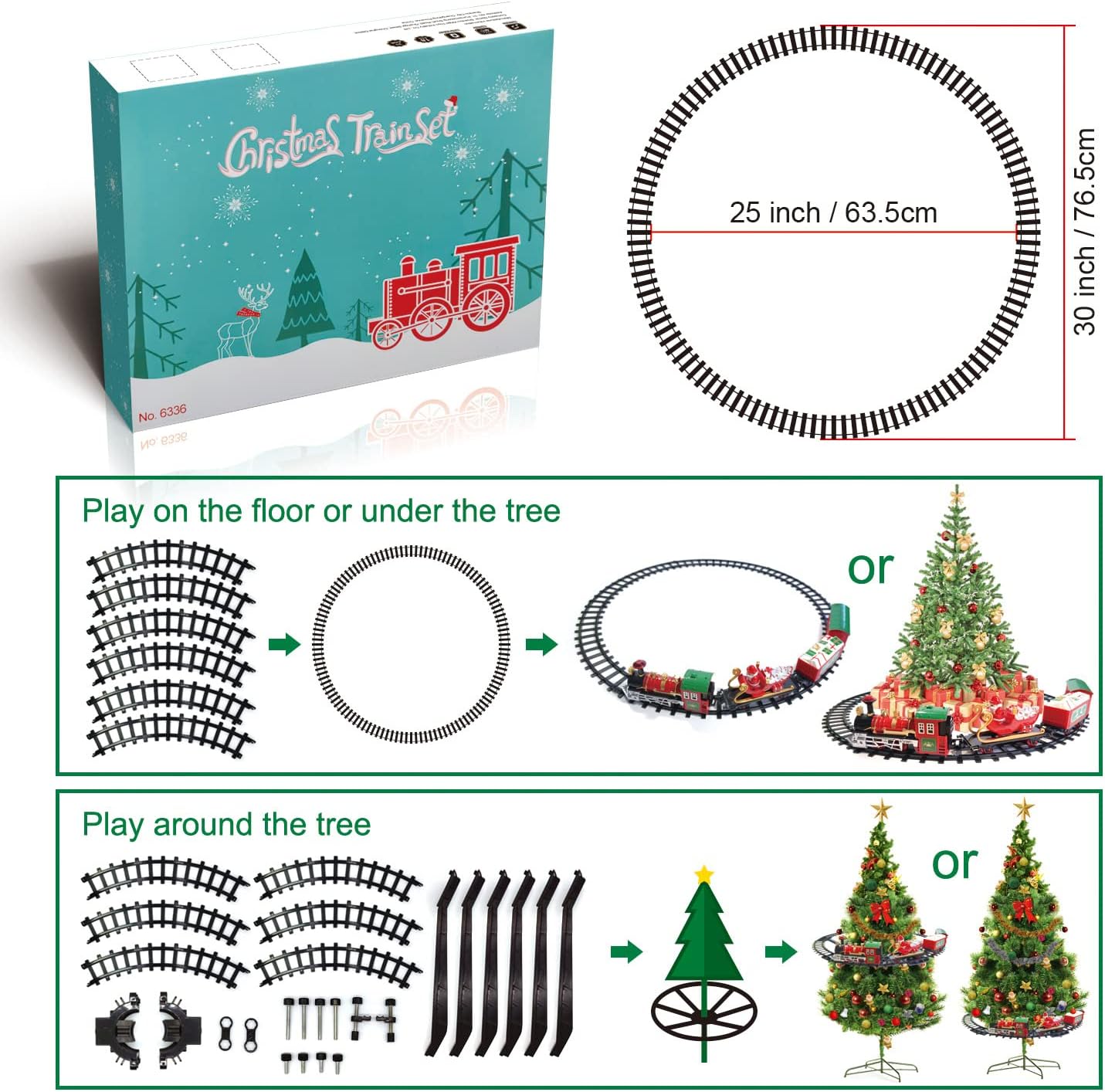 Christmas Kids Train Set, Train Toy Set Track Suspend Around Xmas Tree With Electric Engine Lights Sound, Electric Train Set For Kids Easy Assemble Locomotive Railway Car Playsets Gift For Boys Girls
