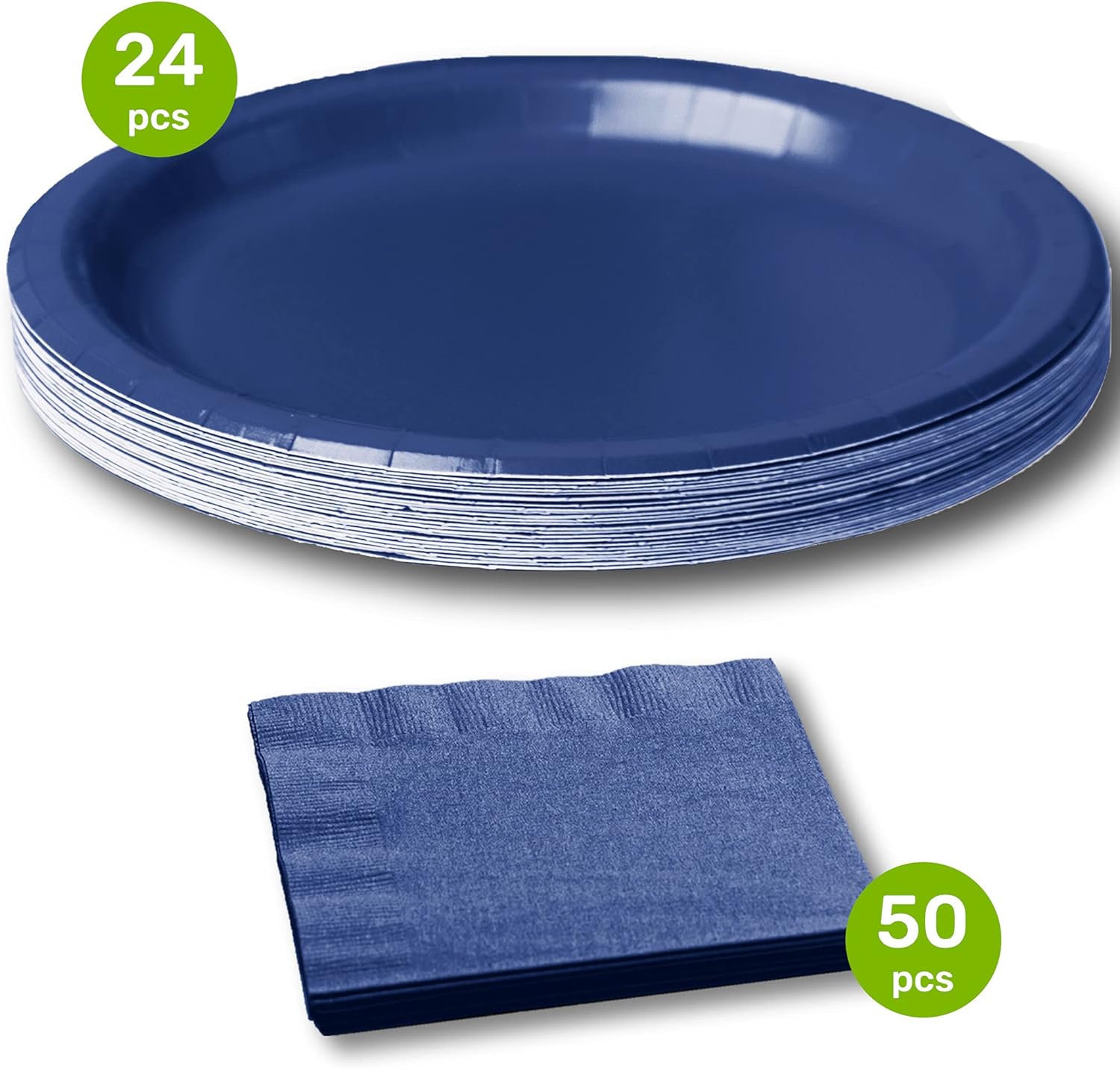 CUSINIUM [24 pcs 10" Navy Blue Paper Banquet Large Plates with [50 pcs] 3-ply Navy Party Napkins
