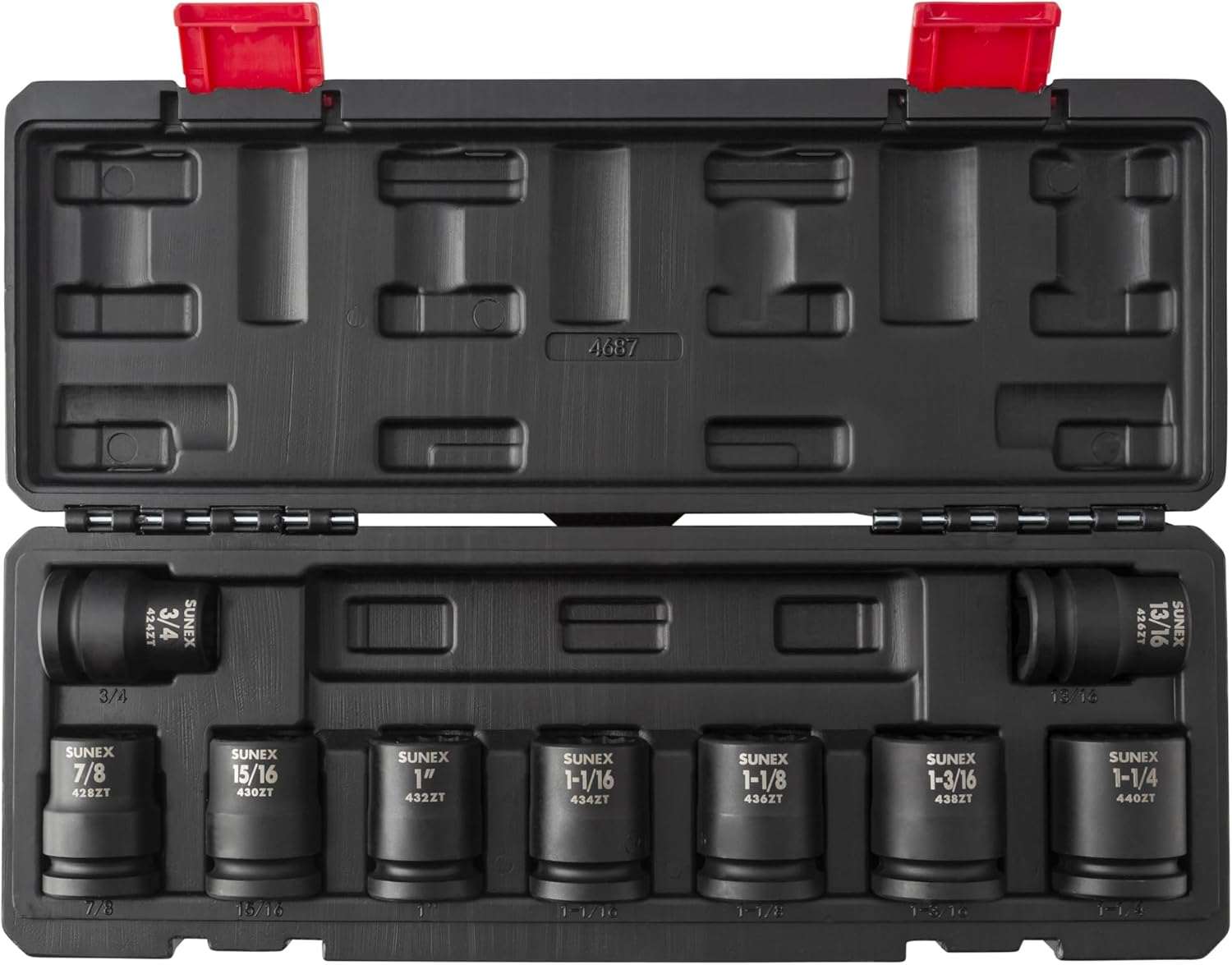 SUNEX TOOLS 4687 3/4-Inch Drive 12-Point SAE Impact Socket Set, 9-Piece