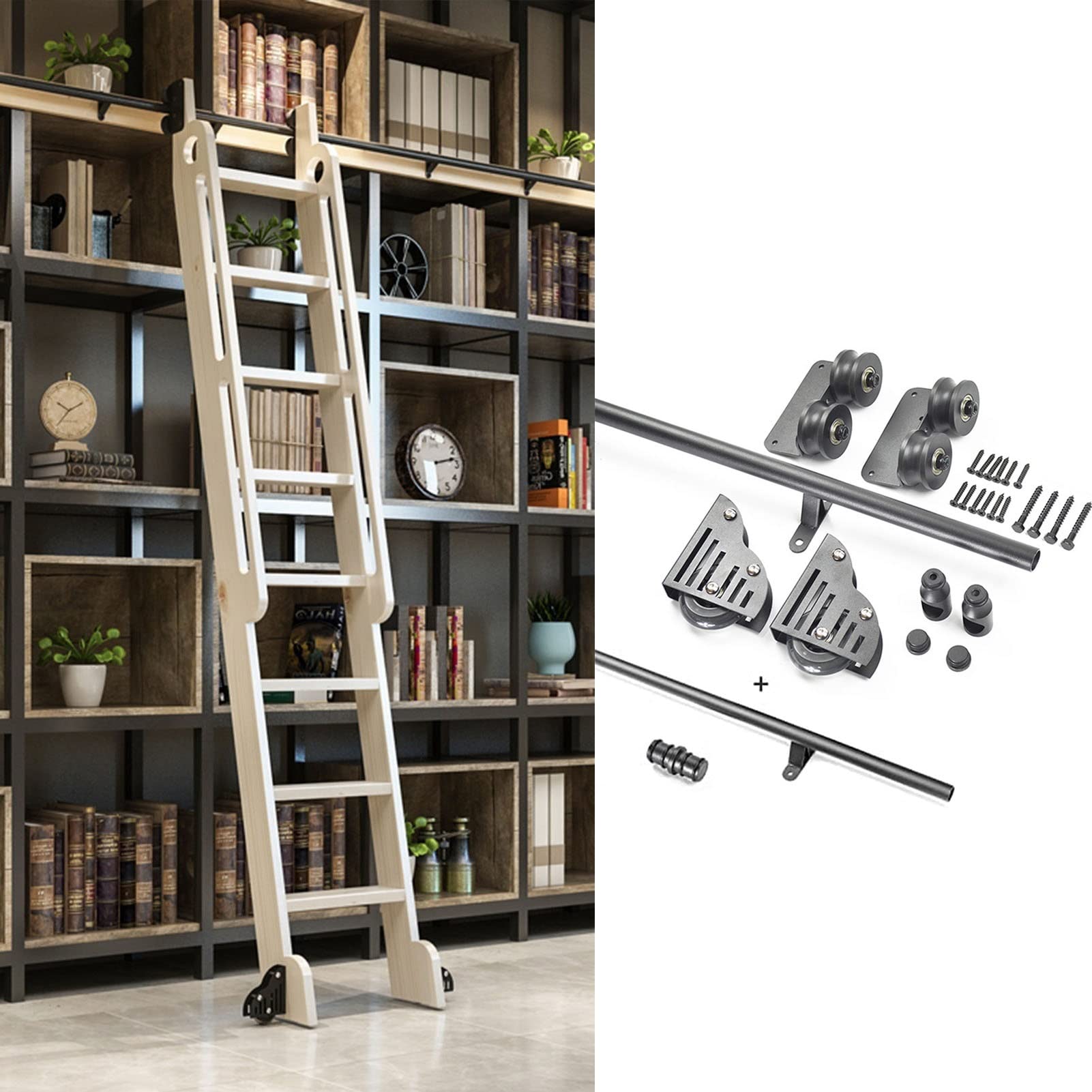 DFGHNBVC 3.3Ft- 20Ft Sliding Library Ladder Black Track Kit, Rolling Library Sliding Ladder Hardware Kit Round Rail For Home/Indoor/Loft