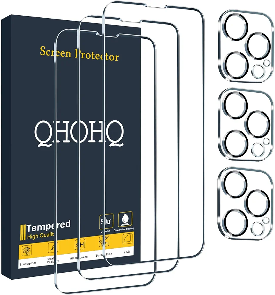QHOHQ 3 Pack Screen Protector for iPhone 13 Pro 6.1 Inch with 3 Pack