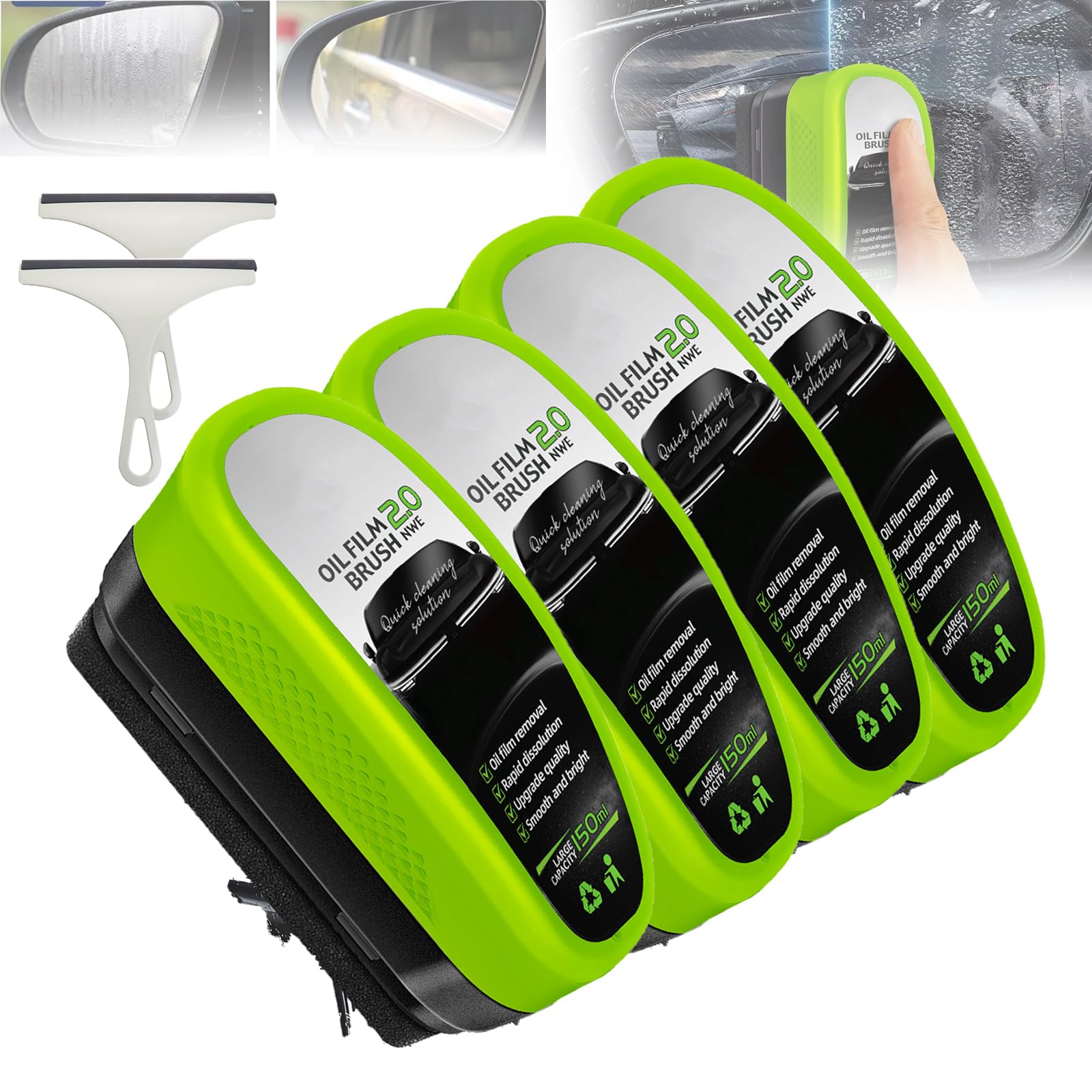 Glass Cleaner,Car Window Cleaning Brush,Universal Glass Cleaning Wipe Board,Glass Cleaning Board for Windshield,Oil Film Cleaning Brush for Car Windows (4pcs)