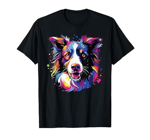 Watercolor Colorful Border Collie Dog Men Women Girls Kids T-Shirt