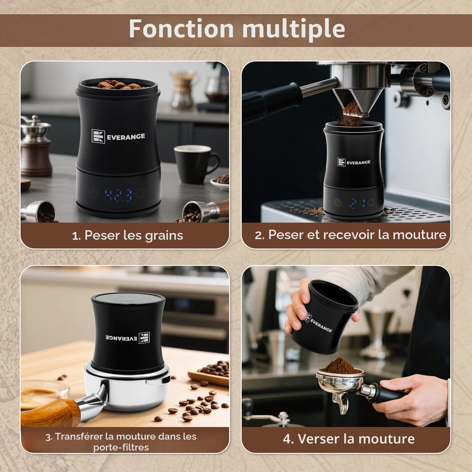 Balance à café numérique avec minuterie - rechargeable pour espresso Balance précise pour café filtre et café moulu, écran LED, tasse doseuse incluse, noir
