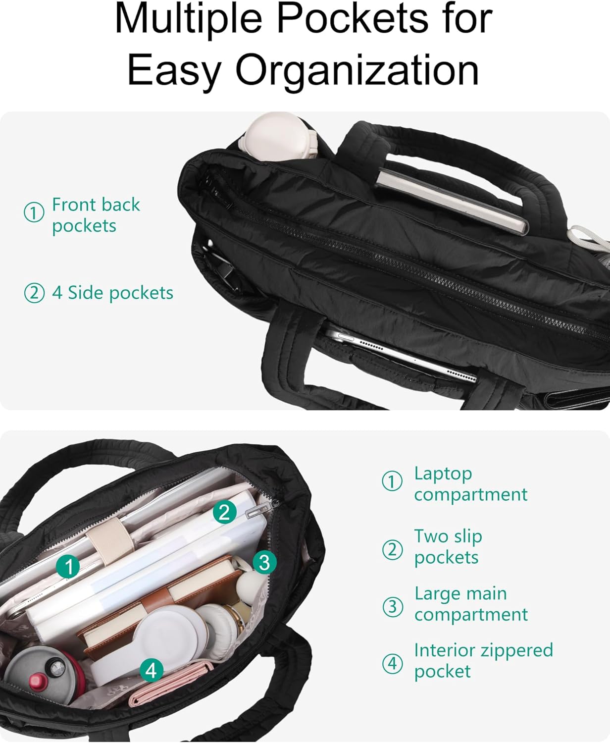 Tote Bag for Women Puffer Tote Bag Large Quilted Carry on Travel Bag Nurse Bag with Zipper for Work School - Image 6