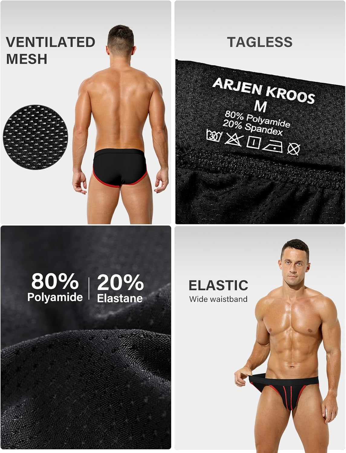 Arjen Kroos Mens Briefs Breathable Sexy Mesh Briefs Underwear Low Rise Underpants Wicking-Moisture Underwear 3 Pack - Image 3