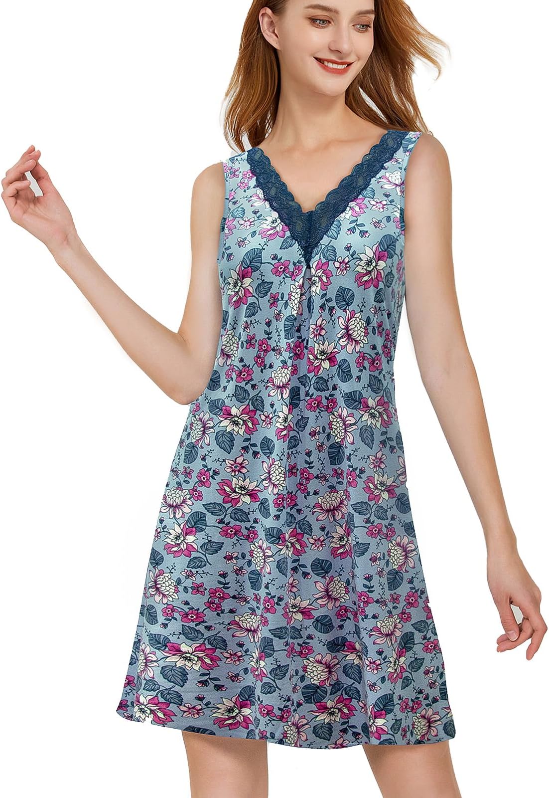 CONOMAX Skirt sleeveless lace Nightdress Women's Nightgowns Lace Sleeveless Night gown Soft Ladies Nightdress