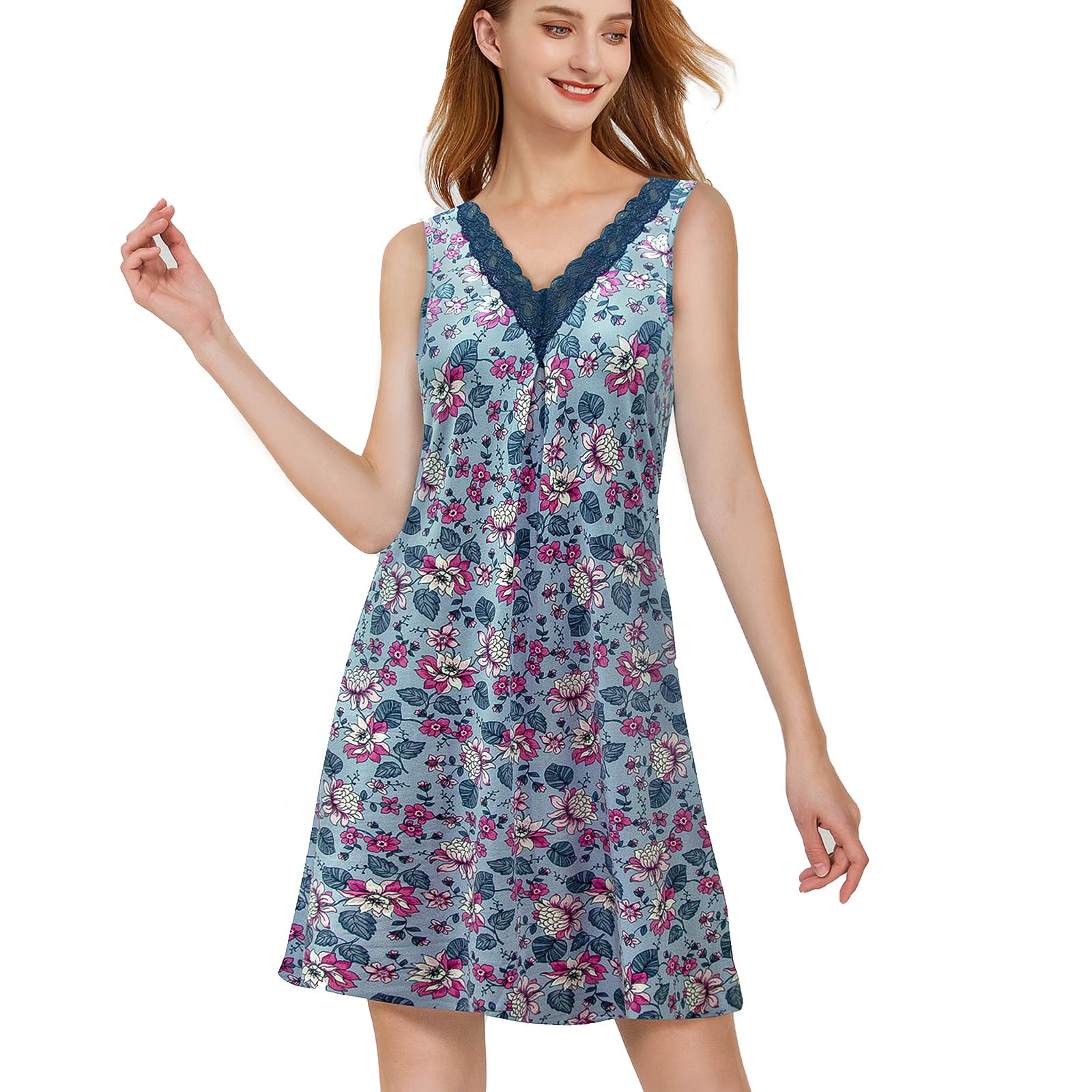 CONOMAX Skirt sleeveless lace Nightdress Women's Nightgowns Lace Sleeveless Night gown Soft Ladies Nightdress