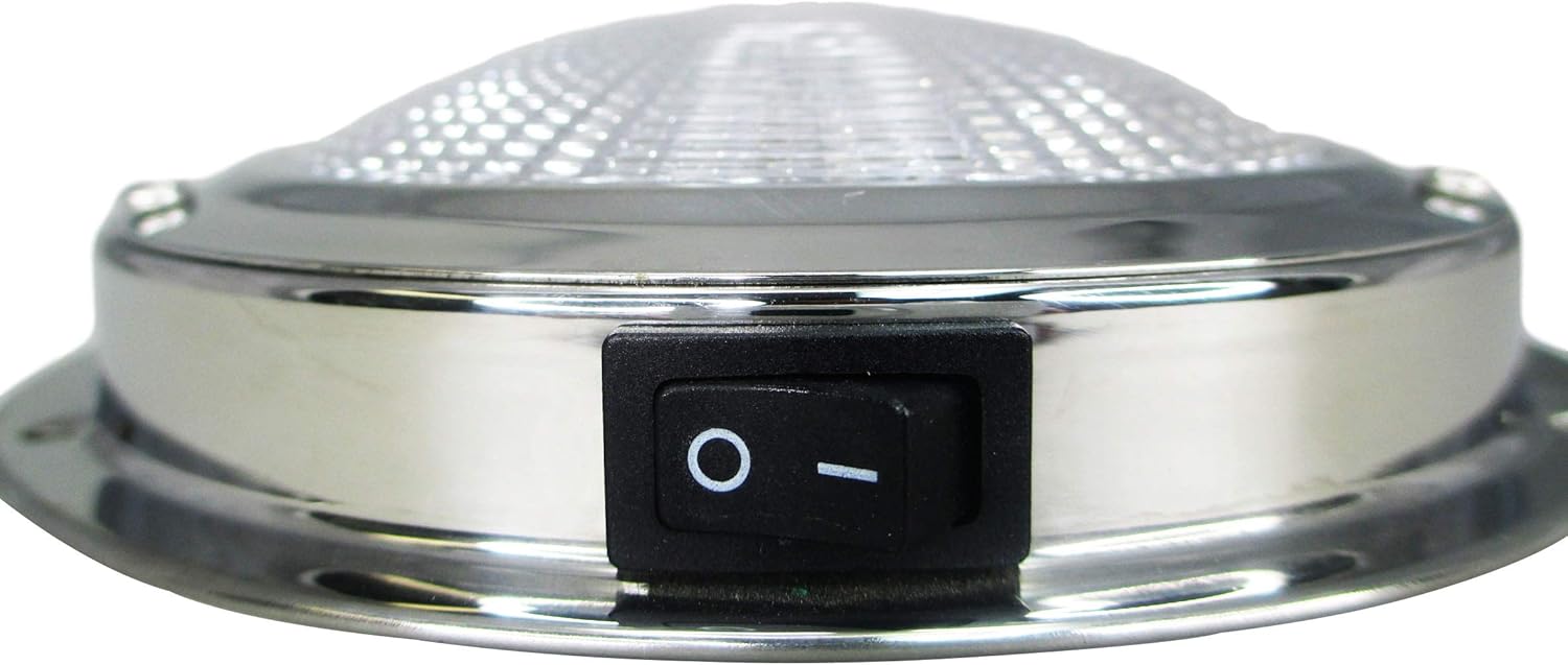 Pactrade Marine Dome Light 12V - 4-Inch Lens, Warm White Incandescent | Stainless Steel Boat Light with Built-In Rocker Switch, Surface Mount | RV, Trailer, Boat Interior Lights, Marine Lights