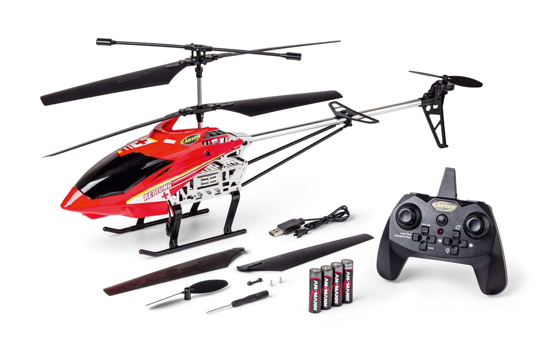 Carson 500507183 Easy Tyrann 670 Rescue Cars - Helikopter RC Zdalnie Sterowany, Solidny RTF (Gotowy Do Lotu), Na Zewnątrz, Samolot RC