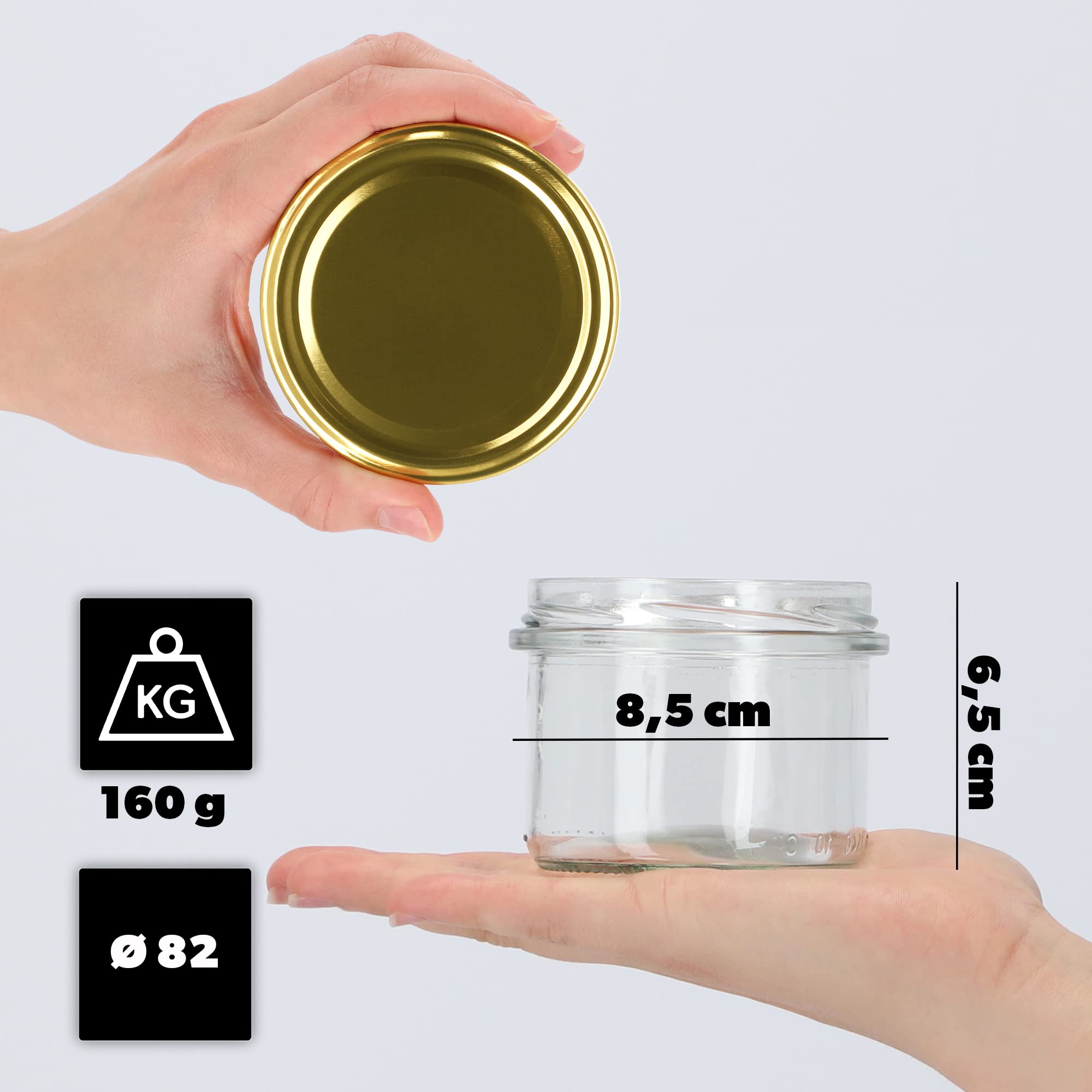KADAX Set di 20 barattoli per marmellata da 235 ml, TO82, colore oro, con coperchio a vite, ermetici, per miele e marmellate