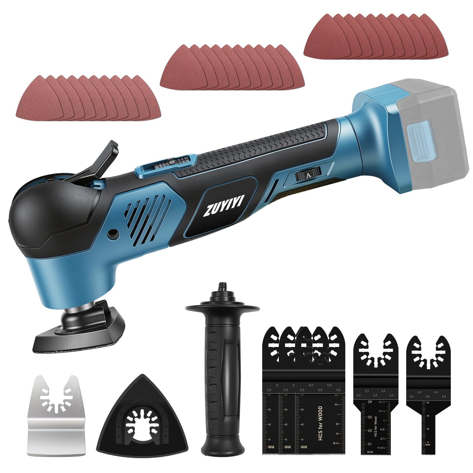 Multiherramienta oscilante inalámbrica para batería de 18 V (no incluida), reemplazo de bloqueo rápido, 37 accesorios para raspar, lijar, cortar madera