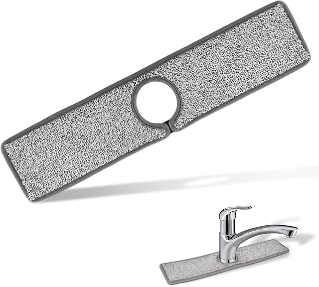 SAVITA 2pcs 18x4inch Faucet Absorbent Mats Dish Drying Mat, Microfiber Cloth Splash Catcher for Sink Faucet Wrap Around Mat at Kitchen Bathroom Motorhome Bar (Grey)