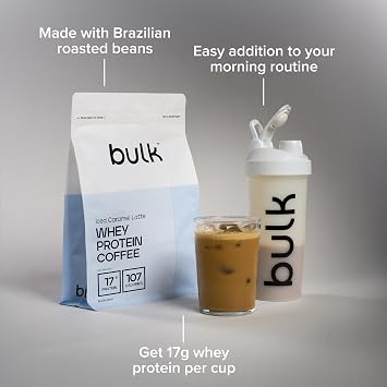 Bulk Whey Protein Coffee, Caramel Latte, 500g, 16 Servings, 17g Protein per Serving, Real Coffee, High-Protein Shake for Muscle Support