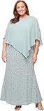Womens Plus Size Long Length Sequin Lace Beaded Capelet Mother of The Bride Dress, Formal Evening Gown