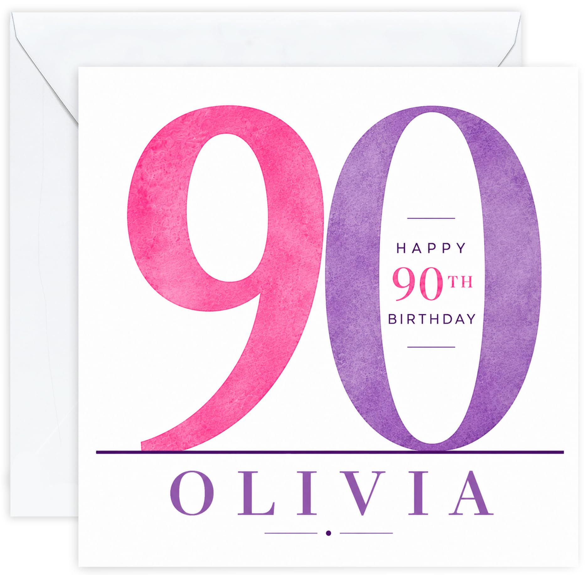 Personalised 90th Birthday Card for Her | Ninetieth Birthday Card for 90 Year Old Women | Mum Grandma Nan Aunt Friend | Female Birthday Card with Name (Design 01)
