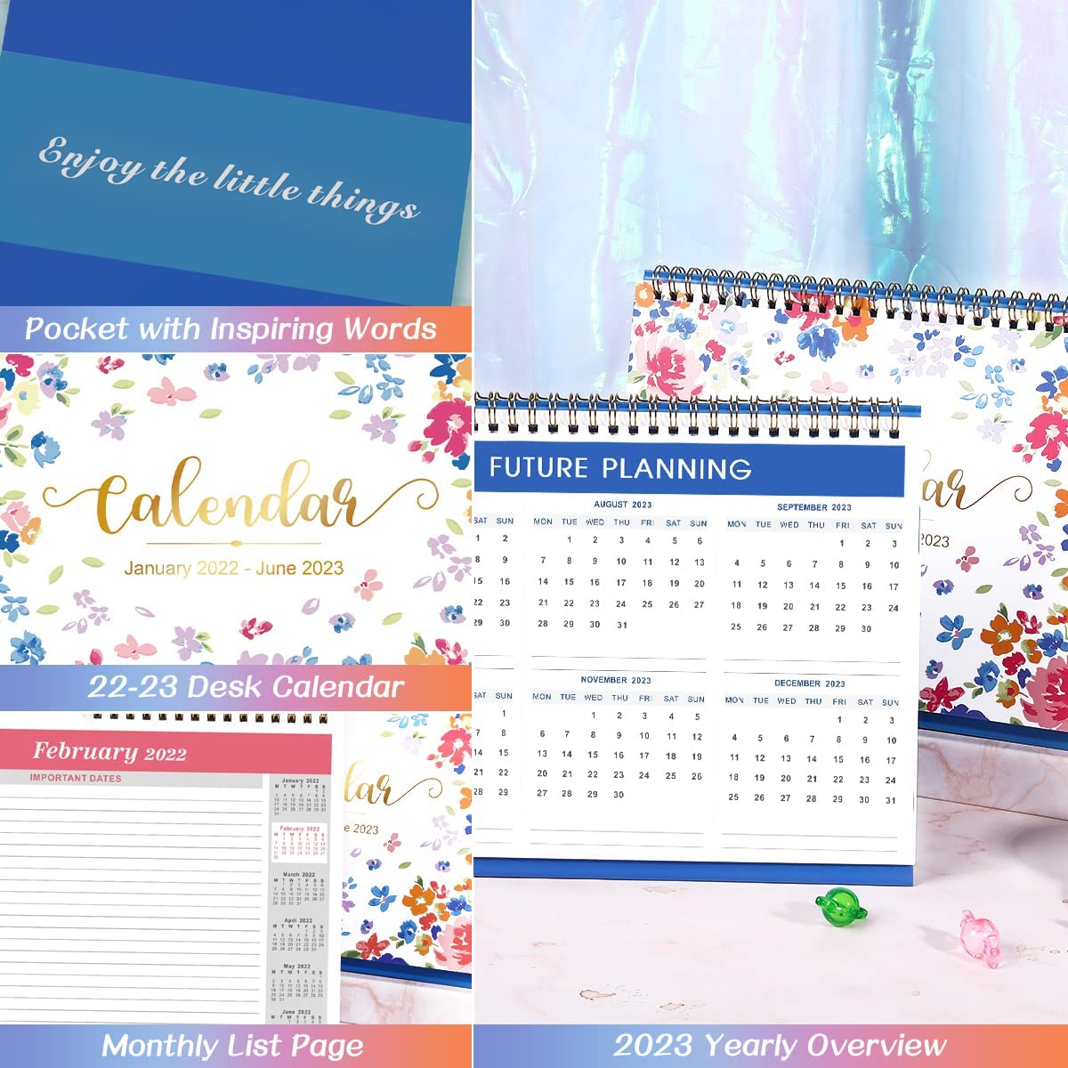 Desk Calendar 2022 Standing Flip Calendar with Premium White Paper