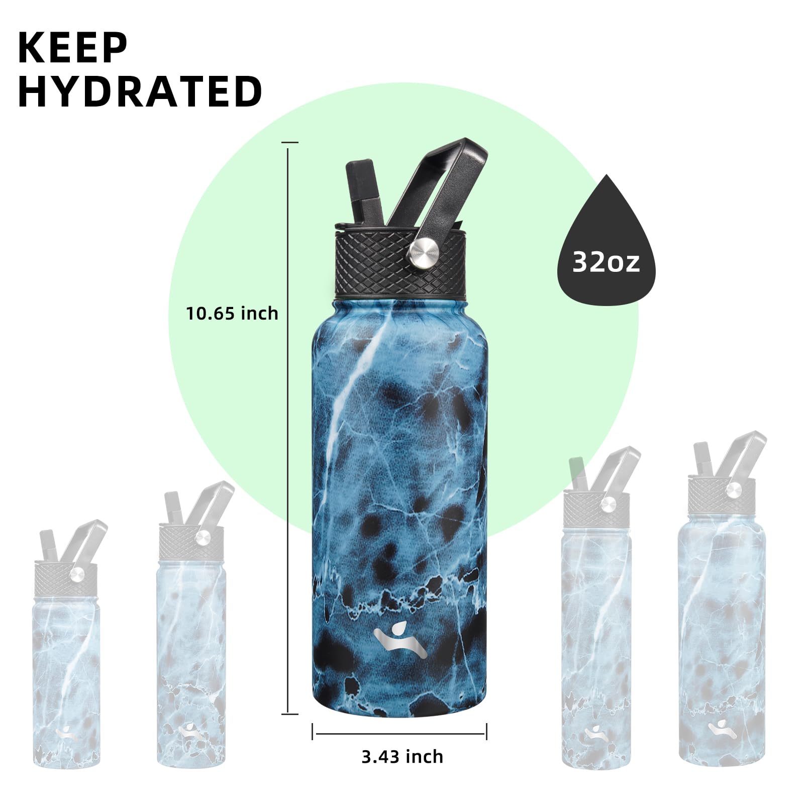 Konokyo Botella De Agua Aislada Con Popote, Botellas De Met. Color Azul