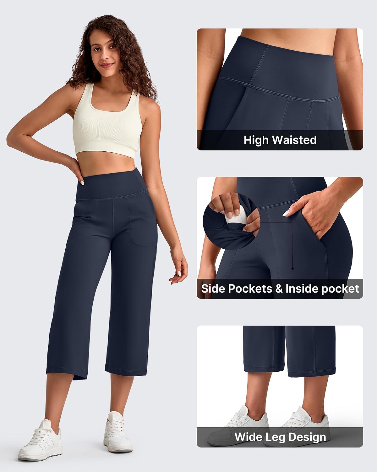 G4Free BareFeel High Stretch Capri Yoga Pants for Women Soft Wide Leg Pants High Waist Casual Capris with Pockets 21"/23"/25"