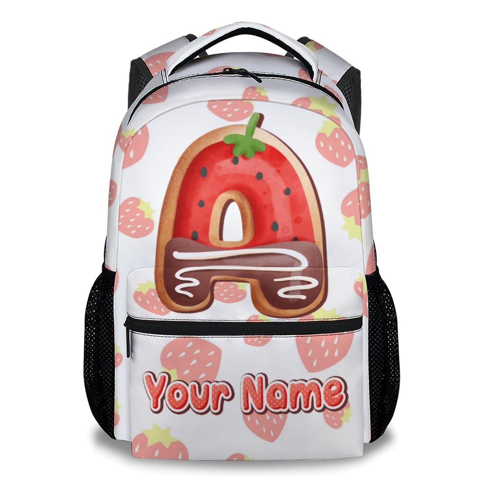 Custom Bookbag for Kids, Strawberry Backpack for Girls, Personalized Backpacks with Name, 17 Inch Cute Customized Monogram Chocolate Bookbags for