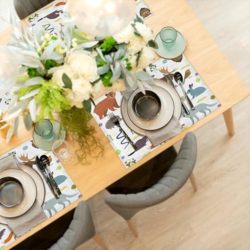 Miniatura 6 de Squirrel Rabbit Hedgehog Deer Placemats Set of 6 Fabric Placemats Square Placemat for Kitchen Table Heat Resistant, Easy to Clean Table Placemats