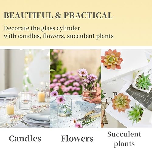 Miniatura 4 de Hewory - Jarrones cilíndricos de vidrio pequeños para centros de mesa, 6 portavelas de huracán de 4 pulgadas de alto para pilar o velas flotantes,